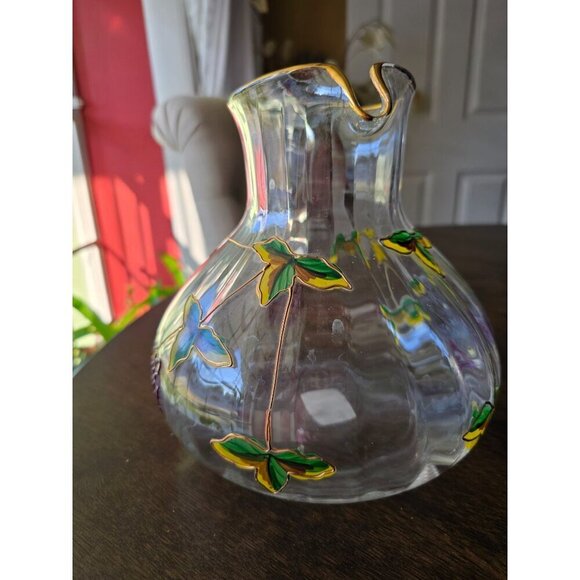 Hand-Painted Glass Pitcher With Grapes & Leaves Design from Romania - Picture 12 of 15